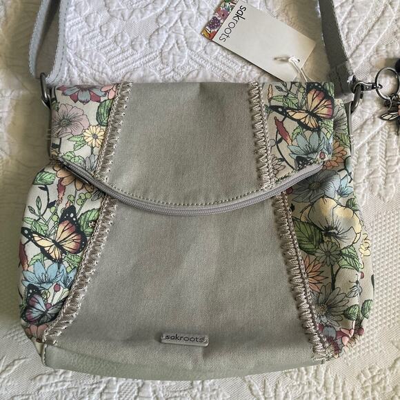 NWT sakroots Artist Circle Foldover Crossbody Bag Bumble Bee Charm In Bloom Gray - Picture 2 of 12